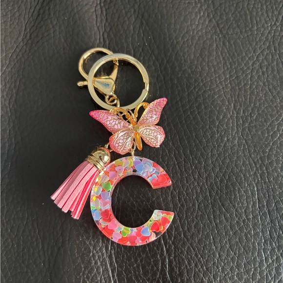 Pink Butterfly Letter C Bag Charm Keychain - Picture 4 of 4